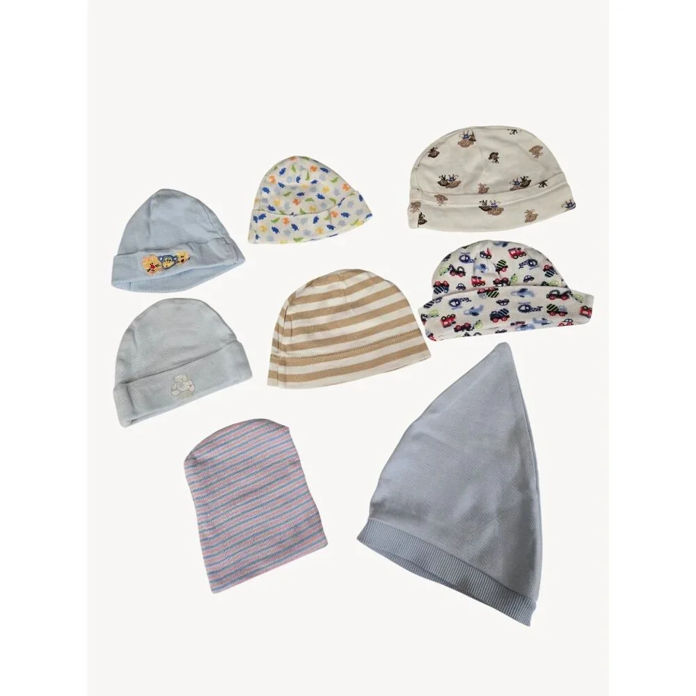 Baby Boys 8pc Beanie Hat Lot Gerber Carter’s Newborn to 0–6 Months - Picture 1 of 6